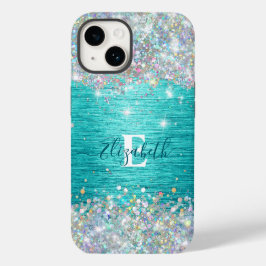 Modern turkos Holography Faux Glitter Monogram