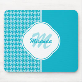 Modern turkos Houndstooth Monogram och Namn Musmatta