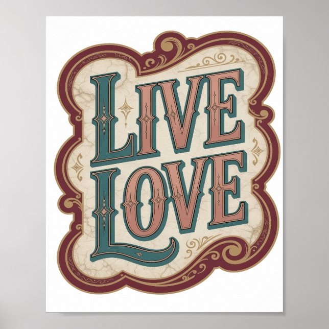 Modern turkos LIVE LOVE-design Poster (Framsidan)