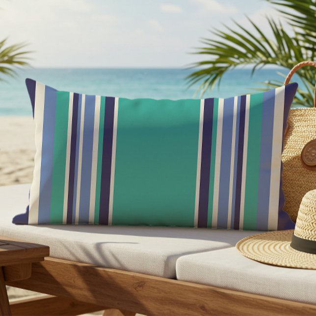 Modern turkos marinblå stripe utomhus lumbarkudde (Skapare uppladdad)