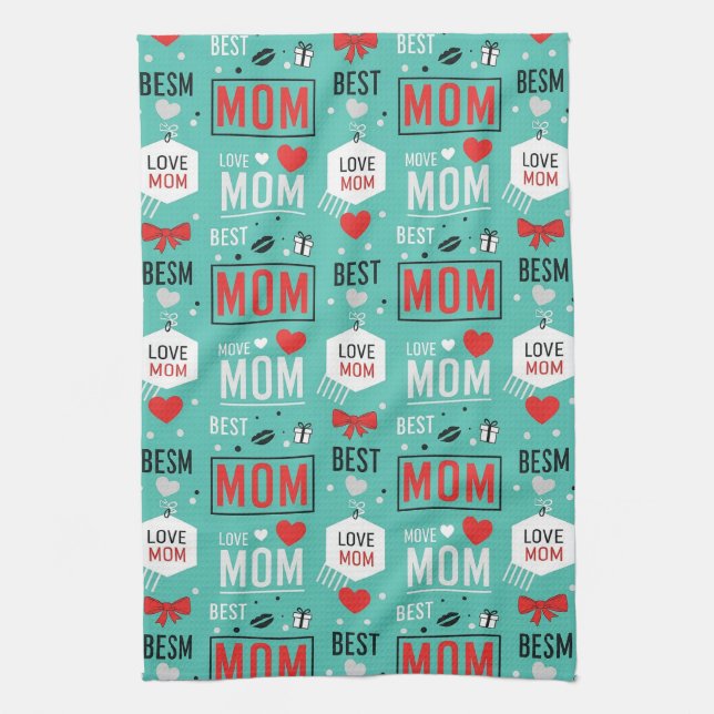 Modern turkos MOM-typografi Pop-mönster Kökshandduk (Vertikal)
