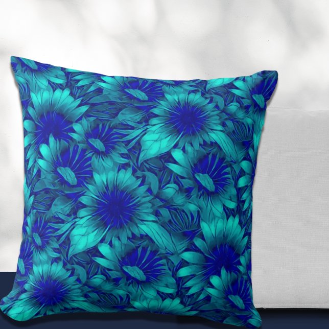 Modern turkos och blå Blommönster Kudde (Skapare uppladdad)