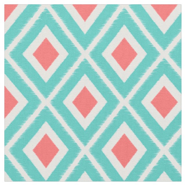 Modern turkos och Coral Ikat Mönster Tyg (Närbild)