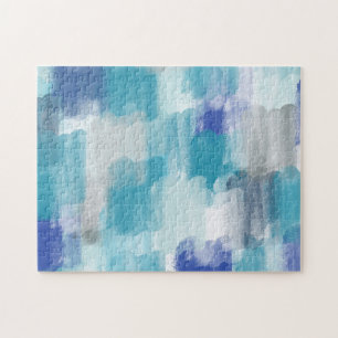 Modern turkos och Grått Watercolor Abstrakt Art Pussel