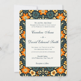 Modern turkos och orange blomsterdesign inbjudningar