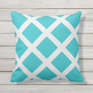 Modern turkos och White Criss Kor Rand Utomhuskudde