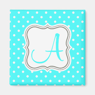 Modern turkos polka dots monogram första namn magnet