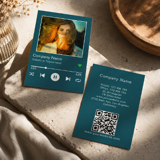Modern turkos QR-kod Musikspelare Sång Foto Visitkort