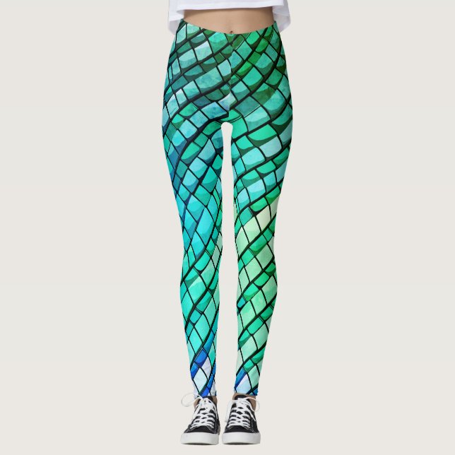 Modern turkos reptilhud abstrakt mönster leggings (Framsida)