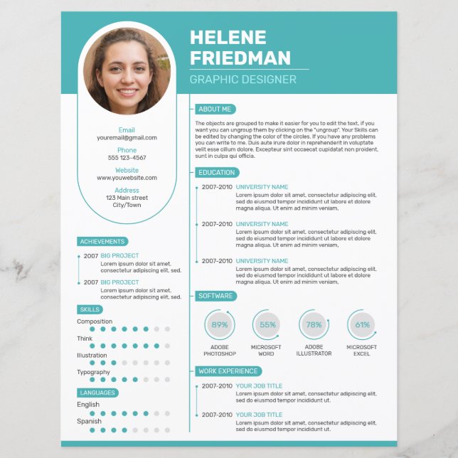 Modern turkos Resume, CV - (mall) (Framsida)
