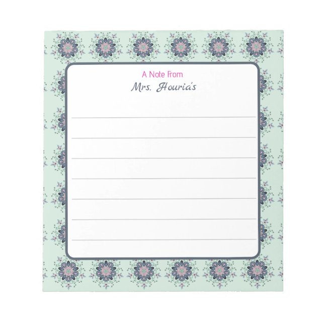 Modern turkos Rosa Blommigt Mandala Doodles Anteckningsblock (Framsida)