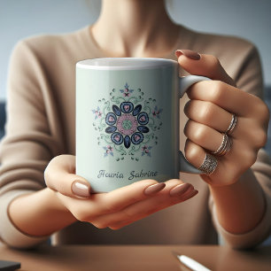 Modern turkos Rosa Blommigt Mandala Doodles Kaffemugg