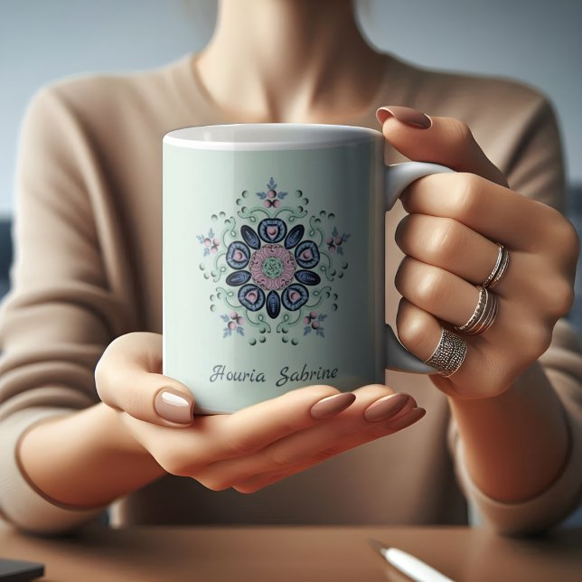 Modern turkos Rosa Blommigt Mandala Doodles Kaffemugg (Skapare uppladdad)