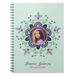 Modern turkos Rosa Blommigt Mandala Doodles Photo Anteckningsbok