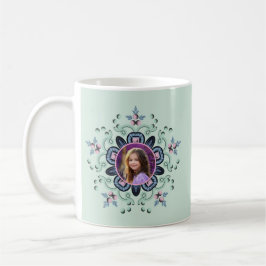 Modern turkos Rosa Blommigt Mandala Doodles Photo Kaffemugg
