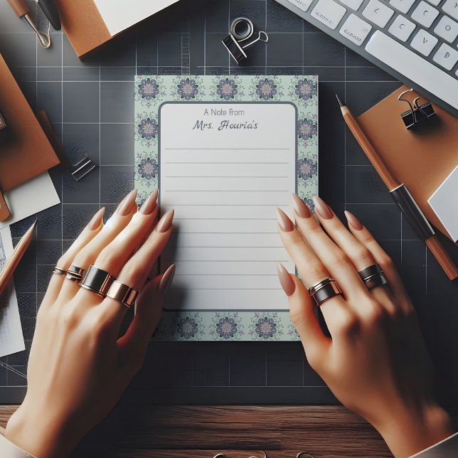 Modern turkos Rosa Blommigt Mandala Doodles Post-it Block (Skapare uppladdad)