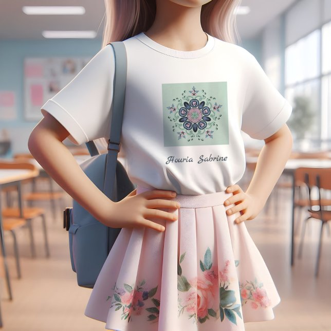 Modern turkos Rosa Blommigt Mandala Doodles T Shirt (Skapare uppladdad)