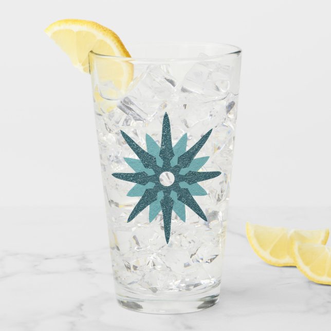 Modern turkos Starburst Glass i mitten av århundra Glaskopp (Framsida Ice)