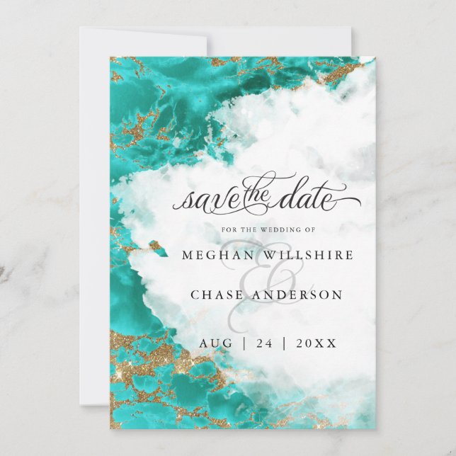 Modern Turkos Vattenfärg Geod  BarefootBride™ (Framsida)