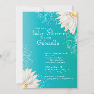 Modern turkos & White Gerbera Daisy Baby Shower Inbjudningar