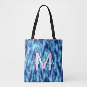 Modern turkosa blue tie dye namn monogram tygkasse