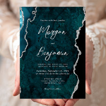 Modern turkosblå agat silver script bröllop