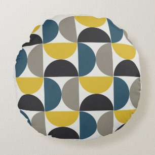 Modern Turmer Gunmetal och blå Rund Kudde