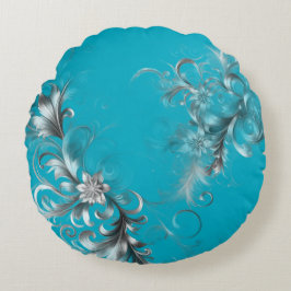 Modern Turquoise Blue with Ornate Silver Rund Kudde