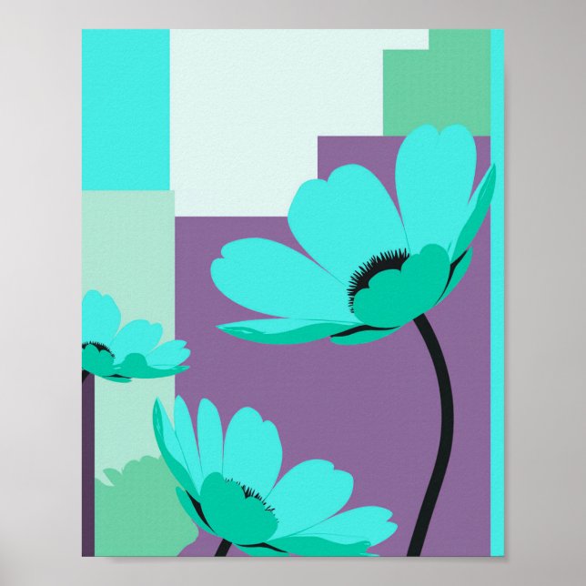 Modern Turquoise Floral Abstract Poster (Framsidan)