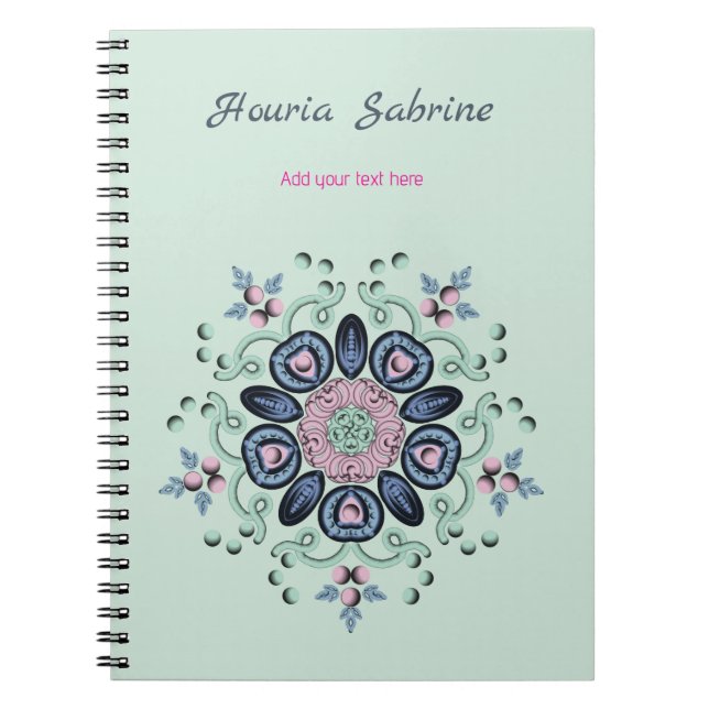 Modern turquoise Pink Floral Mandala Doodles  Anteckningsbok (Framsidan)