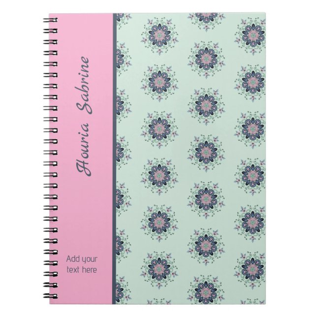 Modern turquoise Pink Floral Mandala Doodles  Anteckningsbok (Framsidan)