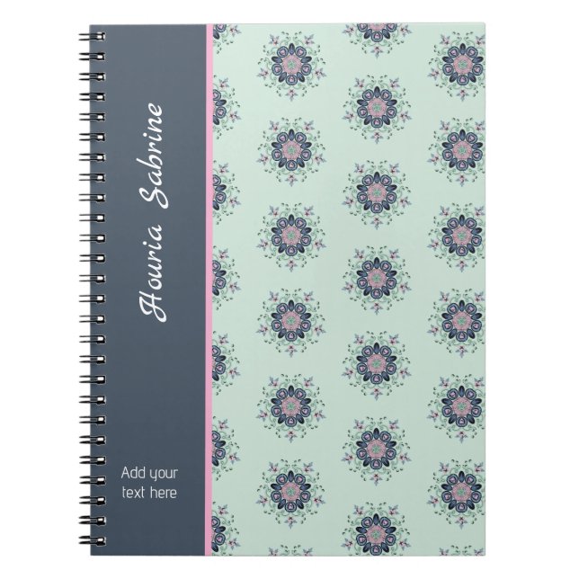 Modern turquoise Pink Floral Mandala Doodles  Anteckningsbok (Framsidan)