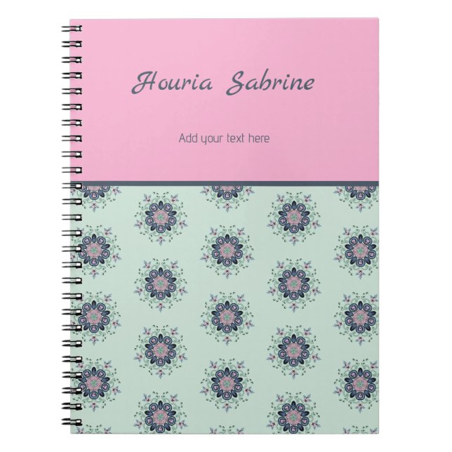 Modern turquoise Pink Floral Mandala Doodles  Anteckningsbok (Framsidan)
