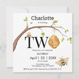 Modern turtvå svarta Gulten Beehive Birthday Inbjudningar