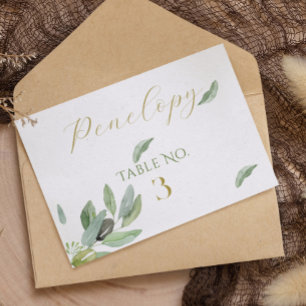 Modern Tuscany Olive Lövs Gren Escort Card Tack Kort