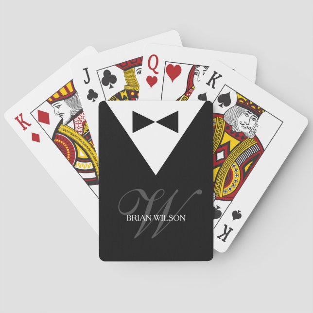Modern Tuxedo-mall | Elegant Monogram Poker Spelkort (Baksidan)