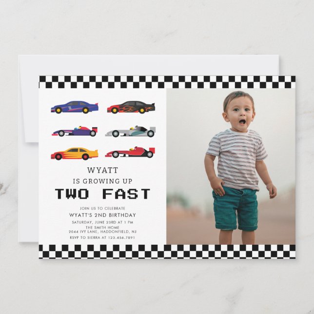 Modern två Fast Racecar Boy 2:a födelsedag Inbjudningar (Framsida)