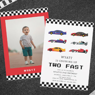 Modern två Fast Racecar Boy 2:a födelsedag Inbjudningar