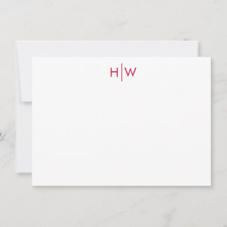 Modern två första monogram i rött anteckningskort