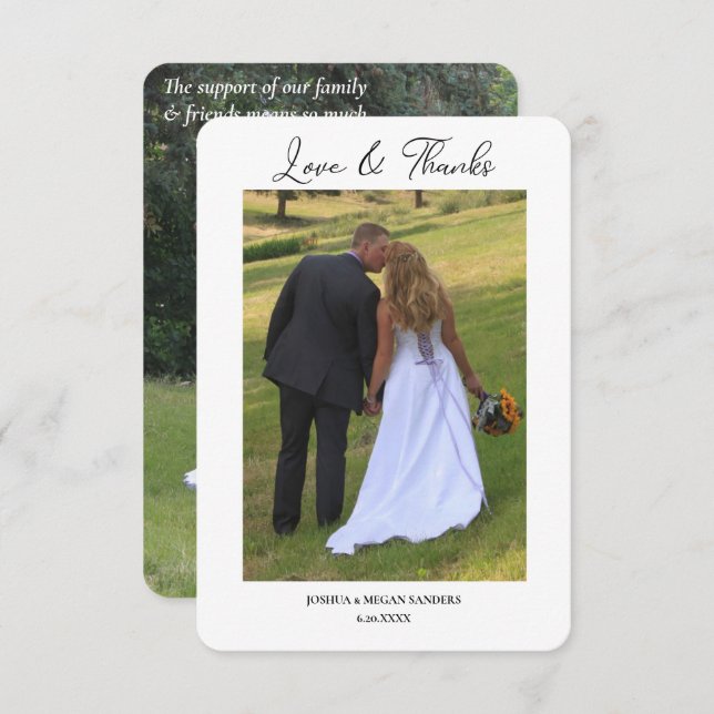 Modern två foto Bröllop Kärlek och tack (Fram/baksida)
