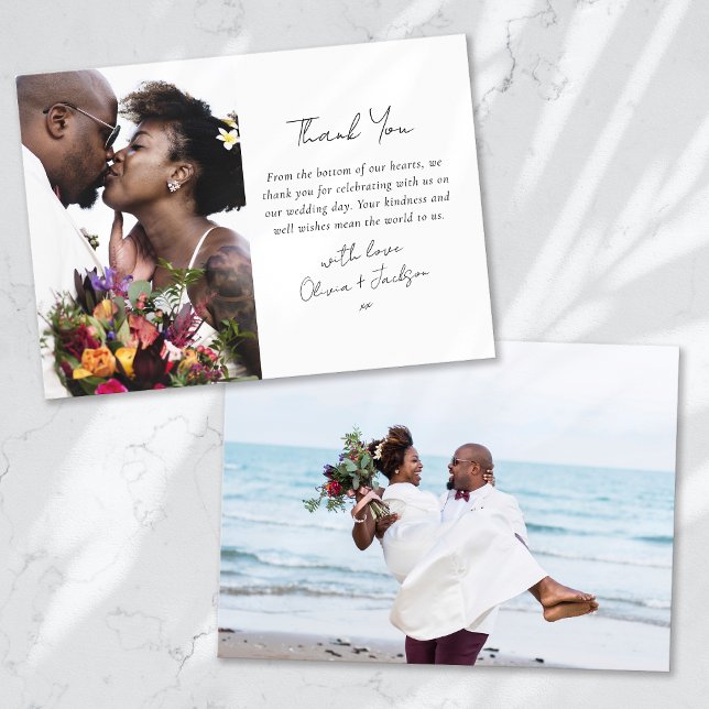 Modern två foto Bröllop Tack Kort (Skapare uppladdad)