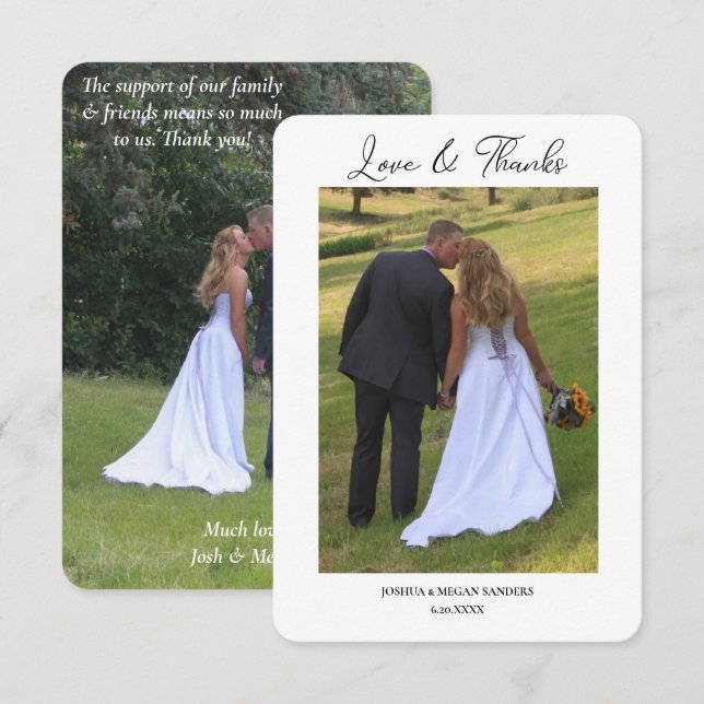 Modern Två Foto Bröllopskärlek och Tacksamhet Tack Kort (Fram/baksida)