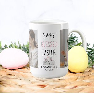 Modern två foto Lycklig Blank Påsk Bunny Kaffemugg