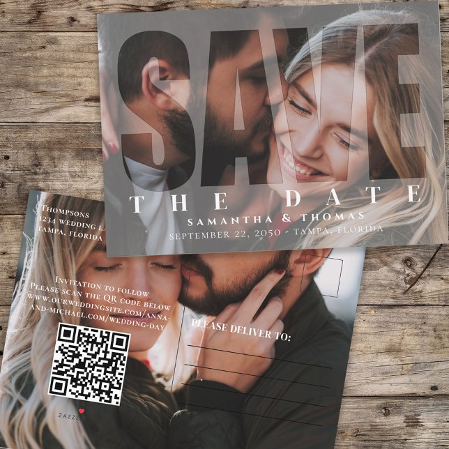 Modern två-foto QR-kod Spara datumöverlägg Meddelande Vykort (Skapare uppladdad)