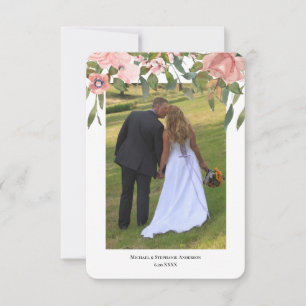 Modern Två Foto Röda Ros Blommig Bröllop Tack Kort