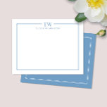Modern två Initialer Light Blue Gräns Stationery Anteckningskort<br><div class="desc">Den här designen har en tunn dubbla gräns med utrymme för ett monogram på 2 brev och namn/text överst. Klicka på knappen Anpassa om du vill justera inslagen och/eller ändra texten ytterligare! Det finns variationer i denna utformning, ytterligare färg och samordnade produkter i vår butik, zazzle.com/store/doodlelulu. Kontakta oss om du...</div>