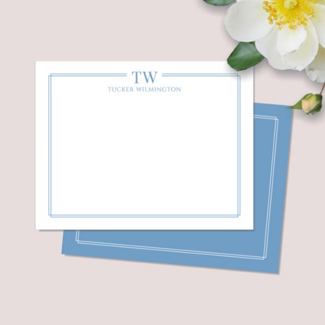 Modern två Initialer Light Blue Gräns Stationery Anteckningskort (Skapare uppladdad)