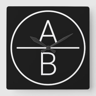 Modern två Initialer Monogram Fyrkantig Klocka