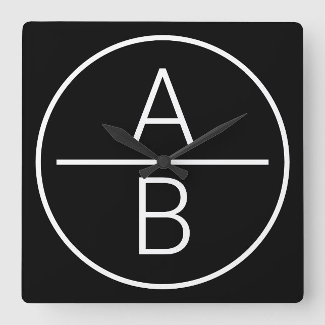 Modern två initialers monogram fyrkantig klocka (Framsida)