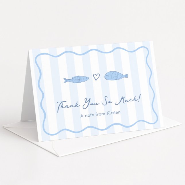 Modern Två Mindre Fiskar I Havet Bröllopsdusch Tack Kort (Two Less Fish In The Sea or She's a catch couples bridal shower thank you card)